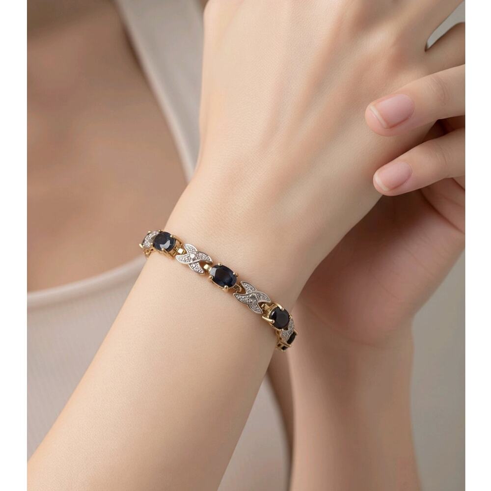 Designer FAS Gold Vermeil Sterling Silver Sapphires Tennis Bracele 12g.
